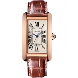 Cartier Tank Americaine Large Pink Gold Leather Watch W2609156