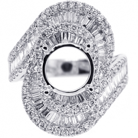Diamond Bypass Setting Ring for Round Stone 18K White Gold