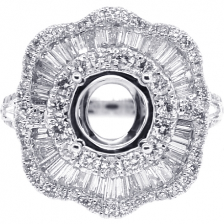 Diamond Flower Semi Mount Setting Ring 18K White Gold 2.14 ct