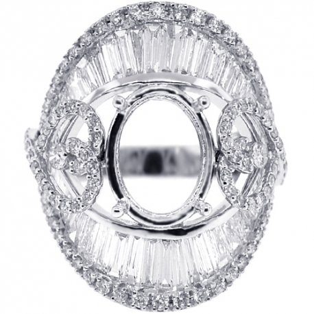 Diamond Oval Semi Mount Setting Ring 18K White Gold 4.15ct