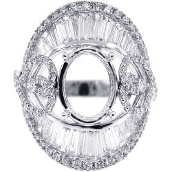 18K White Gold 4.15 ct Diamond Oval Semi Mount Setting Ring