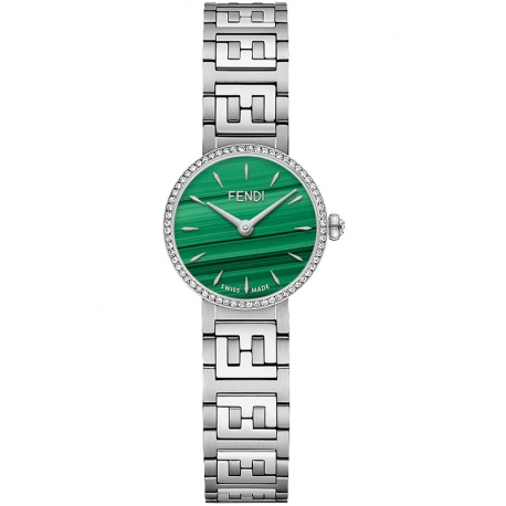 Fendi Forever Diamond Bezel Malachite Dial Steel Bracelet 19mm Watch F103110901