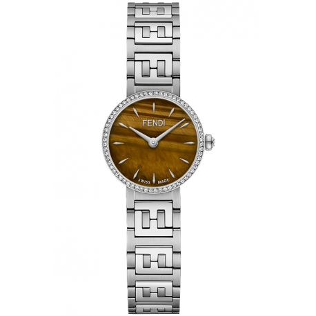 Fendi Forever Diamond Bezel Tiger Eye Dial Steel Bracelet 19mm Watch
