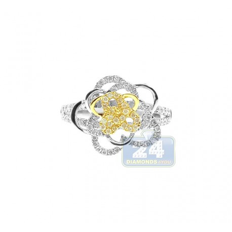 14K Two Tone Gold 0.70 ct Diamond Womens Rose Flower Ring