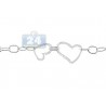 Womens Two Hearts Cable Link Bracelet 14K White Gold Diamond 7"