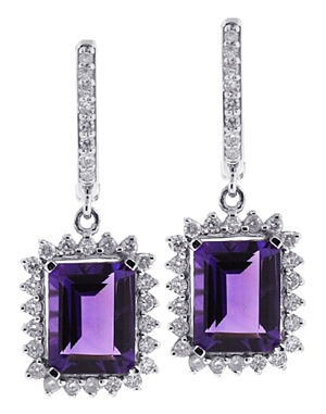 Womens Purple Amethyst Diamond Drop Earrings